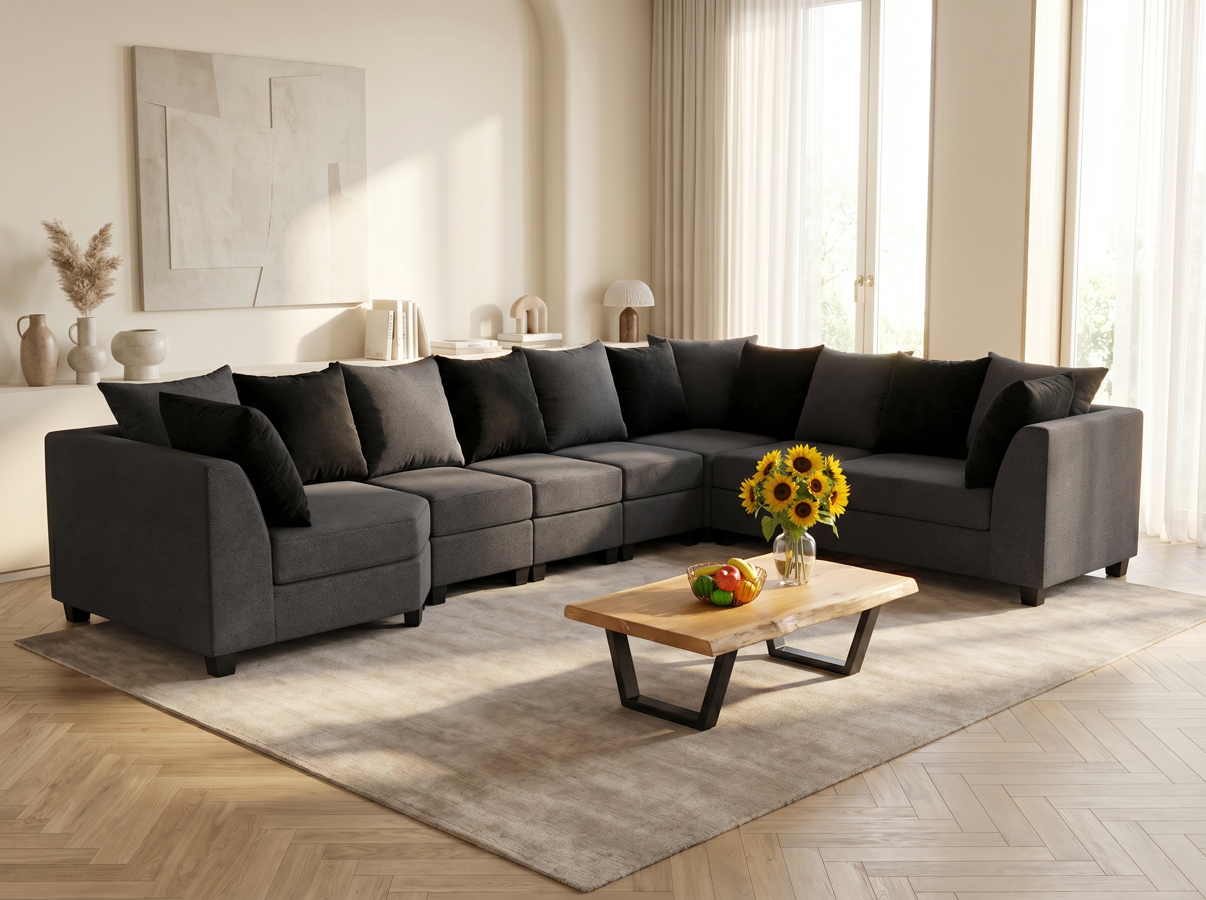 M6 Chenille Red Modular U-Shape